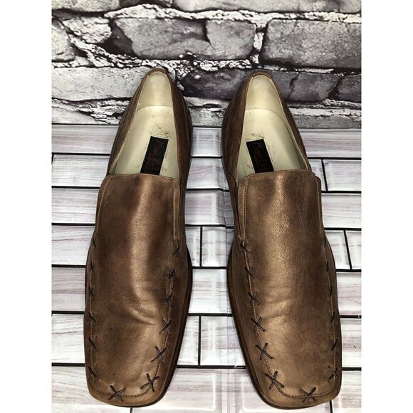 Marco Delli Brown Shimmer Leather Square Toe Loafers Dress Shoes Men Sz 41EU/8US main image 11